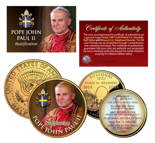 POPE JOHN PAUL II BEATIFICATION Missouri Quarter & JFK Half Dollar 2-Coin Set