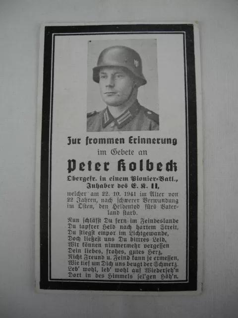 avis décès soldat allemand Génie ww2 german deathcard Sterbebild Pionier 2WK EK2