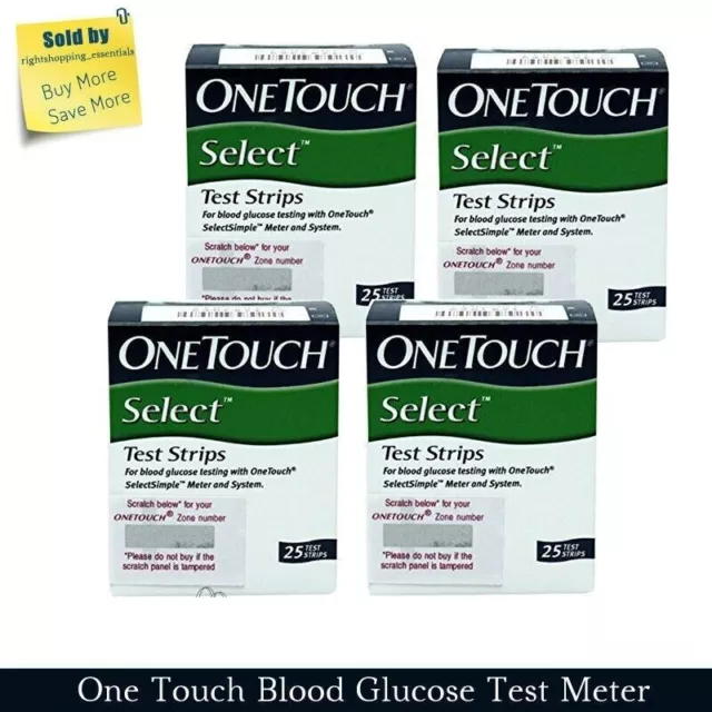 One Touch Select 100 Test strips ( 3 BOXES X 25 STRIPS) WITH FREE SHIPPING 3