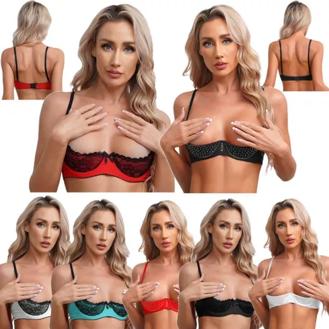 DE Frauen 1/2 Cup BH Push Up Bralette Underwire Spitze Offene Brust Brassiere