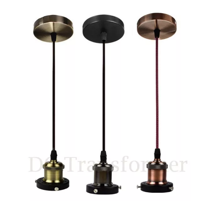 E27 Screw Flex Cable Pendant Lamp Vintage Edison Bulb Holder Ceiling Light Kit