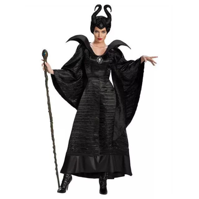 Ladies Halloween Maleficent Witch Evil Queen Fancy Dress Cosplay Costume Horns