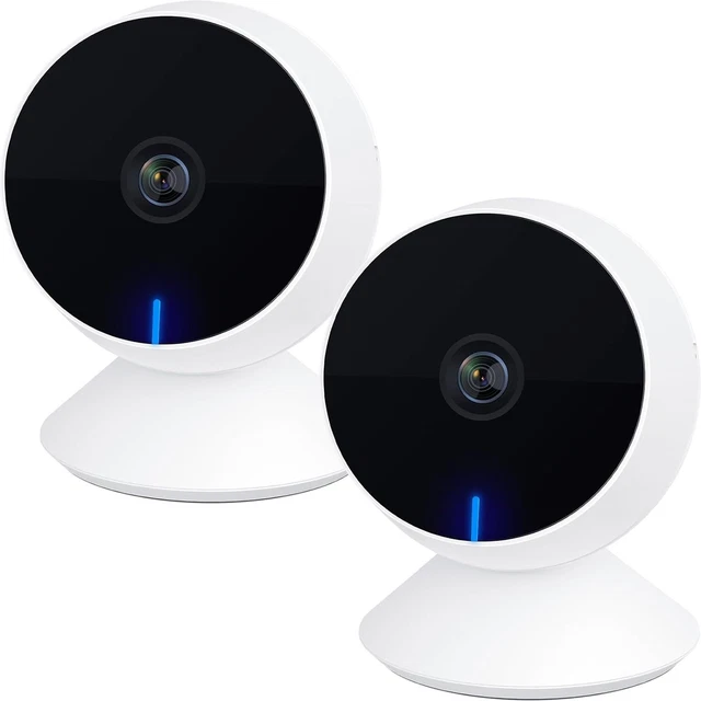 Arlo Essential 2 Indoor Telecamera per Cani/Bambini 2K, Sirena Allarme Casa, Sensore Di Movimento, Visione Notturna, Prova Inclusa Arlo Secure, con copriobiettivo automatico, 2 Telecamere, Bianche