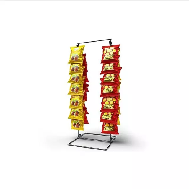 2-Row Shop Retail Display Rack 26-Clip Snack Clip Rack For Chips Candy Bar Black