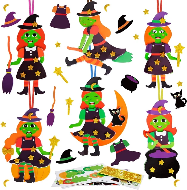12 Pack Witch Craft for Kids Make Your Own Witch Foam Stickers Ornament DIY Hall