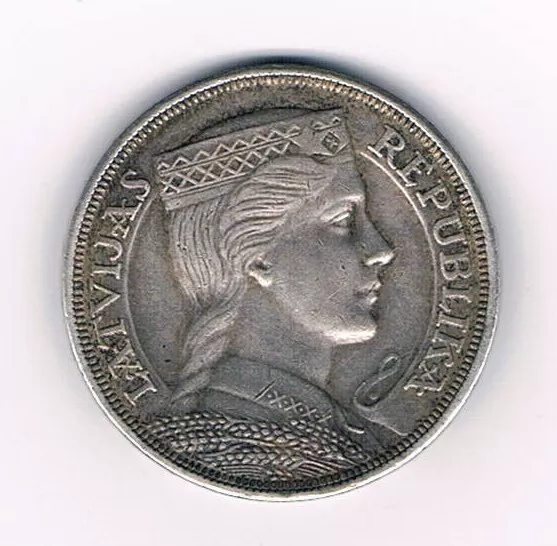 SILVER - LATVIAN COIN - 1931 Latvia 5 Lati - LARGE Silver Coin *835 Crown