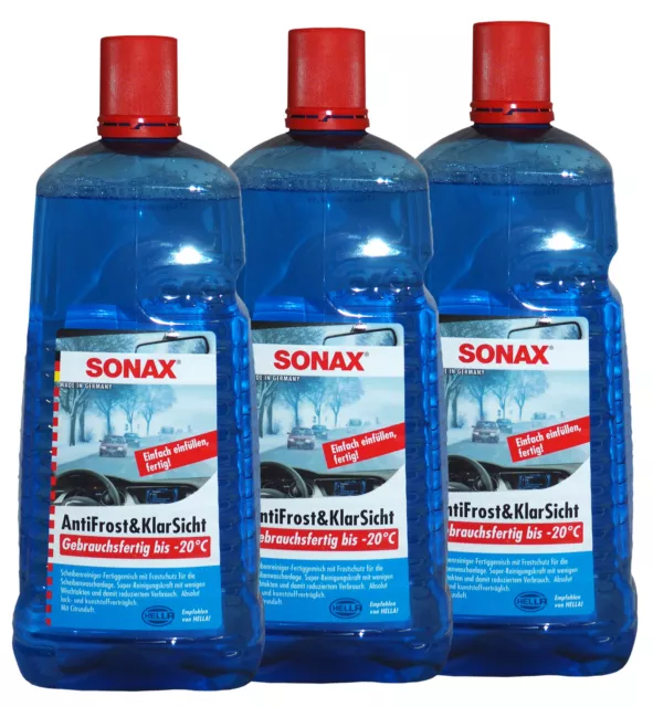 3 x SONAX AntiFrost&KlarSicht 2l, Frostschutz, Scheiben-Enteiser, Glas-Reiniger