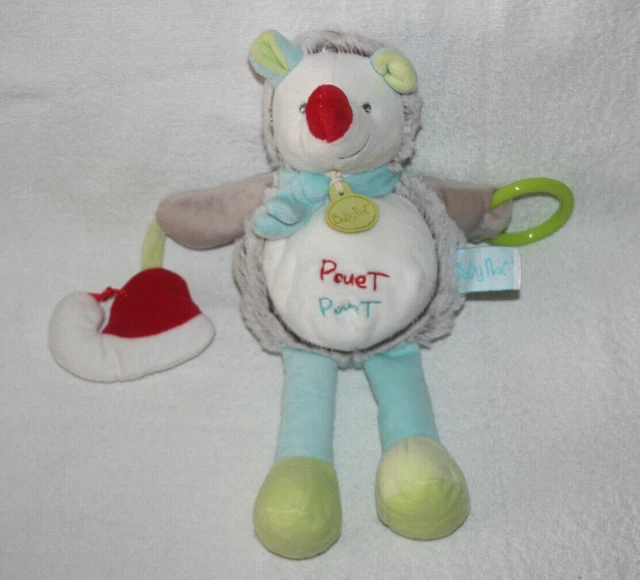 Babynat Doudou Peluche Herisson Gaston Pantin Activites Grelot Anneau Pouet Kom9 2
