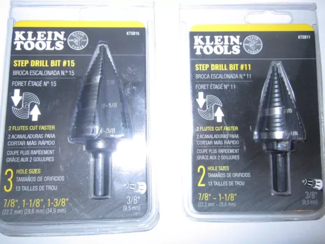 2 Klein Tools step drill bits KTSB11 & KTSB15