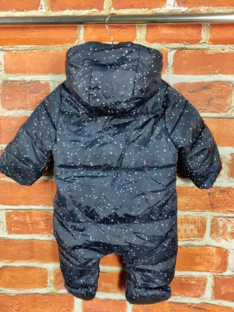 Baby Girl Polarn O.pyret Navy Padded Snowsuit Pramsuit Age 1-2 Months Warm 56Cm 2