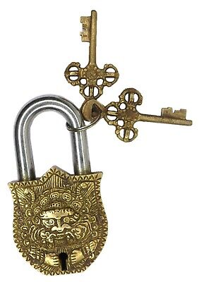 Dragon Engraved Victorian Repro Door Lock Handmade Brass Padlock With Unique Key