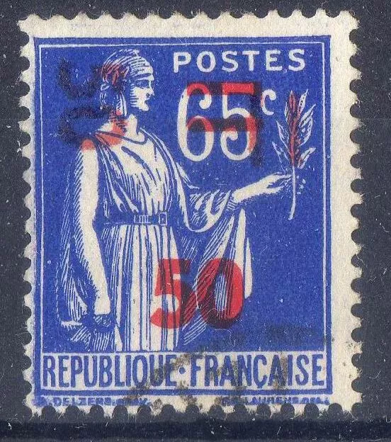 FRANCE !  Timbre ancien de 1940-41 n°479b double surcharge et 1 verticale