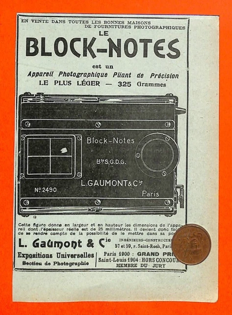 Block Notes Stéréo Louis Gaumont 6x13 - Objectifs Tessar-Zeiss, Paris 1905, Très Bon état
