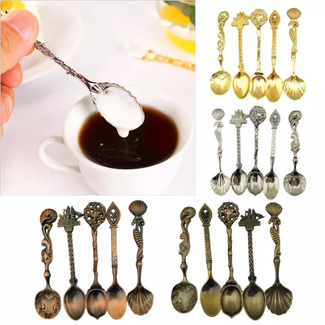 Set of 5pcs Vintage Small Coffee Dessert Tea Spoon Ice Cream Cake Spoons