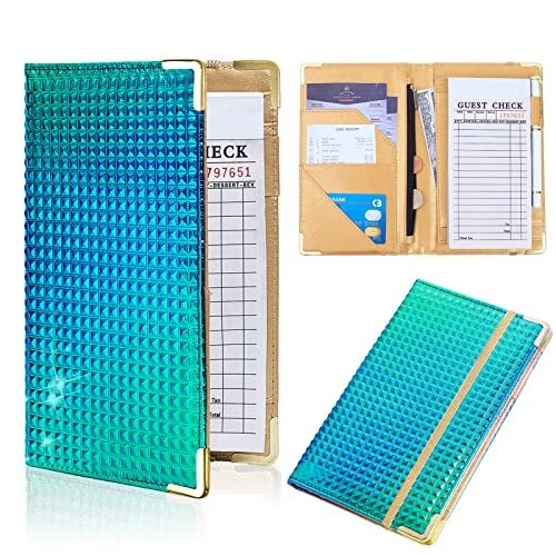 Glitter Black Server Book for Waitress Money Pocket & Zipper