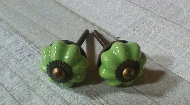 Antique Ceramic Drawer Pulls Green Flower Door Kitchen Cabinet Knob