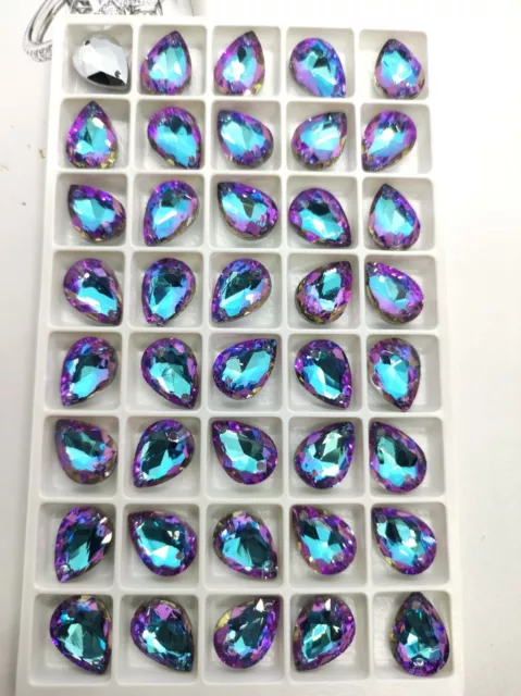 Calidad costura en vidrio diamantes de imitación cuentas púrpura dos agujeros gota de pera 10x14mm 40 piezas