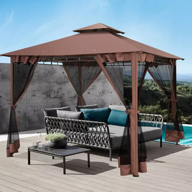 Pavillon 3x3m Flatpavillion Garten Designer Partyzelt Gartenzelt mit Moskitonet