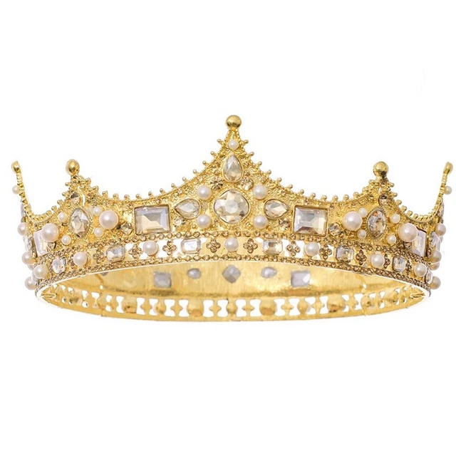 King Crown for Men Costume Accessory Prom Vintage Crystal Bridal WeD5