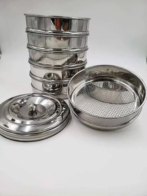 Standard Testing Set SS SIEVES HEAVY Gauge Standard Testing Set of 7 With Lid & Pan £147.32 ...