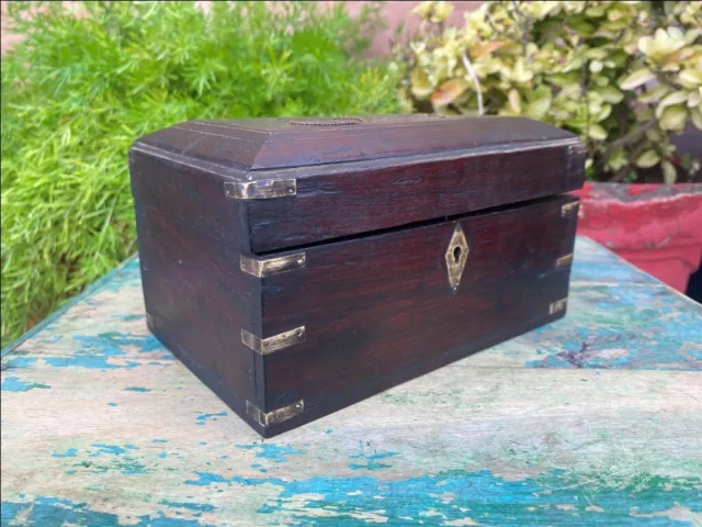 Antique Old Brass Inlaid Wooden Perfume Bottle Box Empty Hand Crafted Box