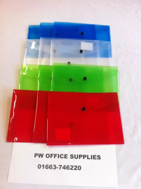 A5 Plastic Document Wallets Assorted Colours Popper Closing