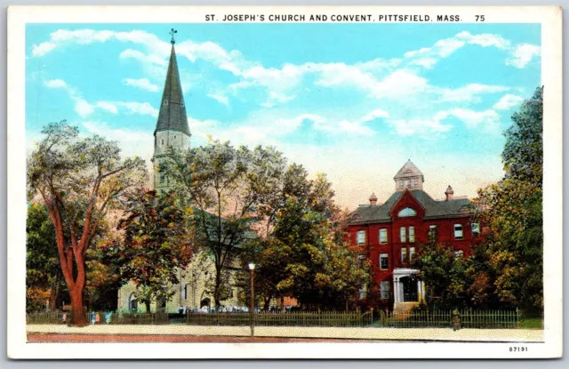 Vtg Pittsfield Massachusetts MA St Joseph's Church & Convent 1920s View Postcard