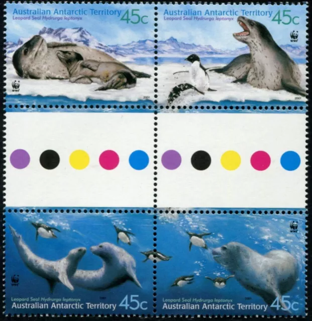 AAT - 2001 'Leopard Seal' Gutter Block of 4 MNH [E3161]