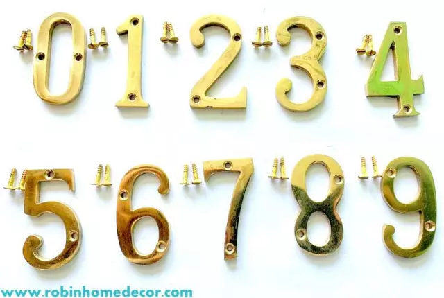 76 MM HOME DECOR 3"HEIGHT BRASS DOOR NUMBERS 0,1,2,3,4,5,6,7,8,9 With Screws