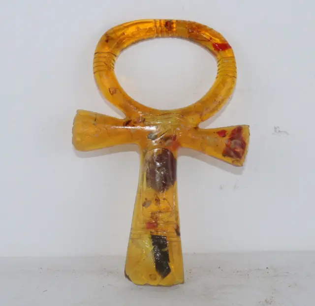 RARE ANCIENT EGYPTIAN ANTIQUE AMBER ANKH KEY Of Life Eye Stone EGYCOM (B0+)