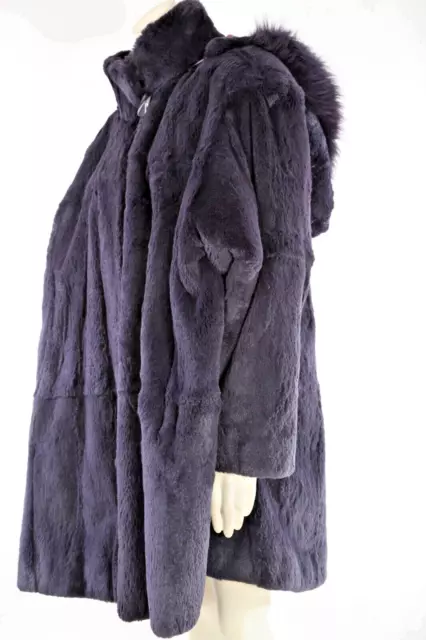 Vintage Purple Sheared Rabbit Fur Hooded Luxe Winter Coat Size L