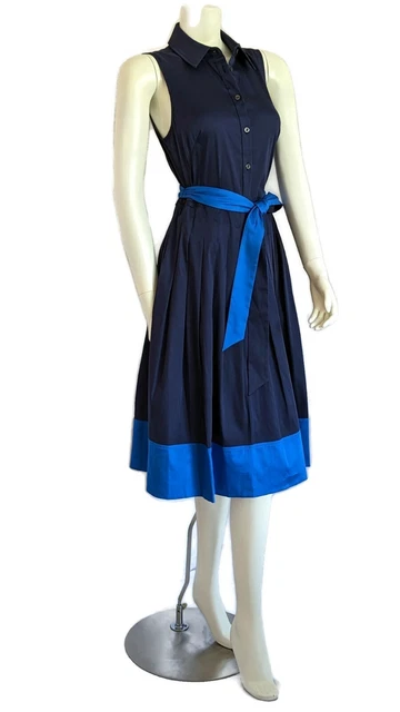 Camicia Kate Spade taglia 6 abito senza maniche blu navy e blu CTRL 295