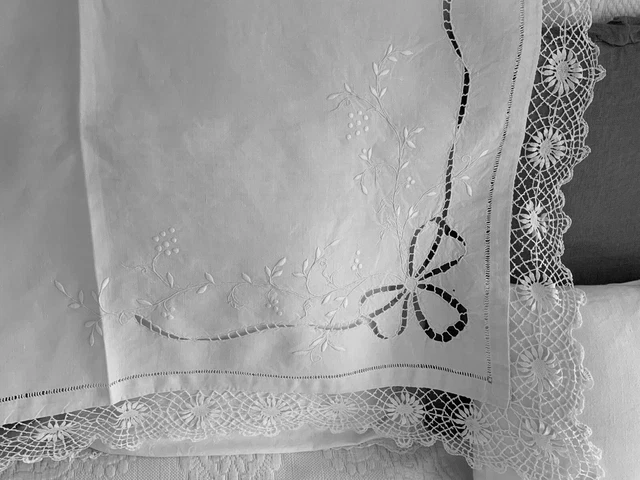 Service De Table Lin Blanc – Nappe Ajourée 185x165 Cm + 7 Serviettes – N°99, élégance Naturelle