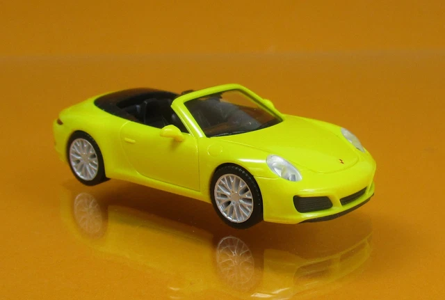 Herpa Porsche 911 991 Carrera 4S II Cabrio Modellauto 1/87 – In Racing Gelb Mit Individuellem Wunschkennzeichen