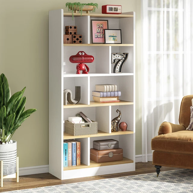 6TIER TALL WHITE Modern wood Bookcase Bookshelf Storage Cube Open