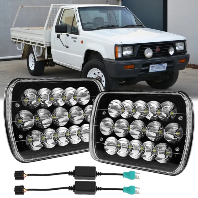 Pair 7x6'' 5x7'' LED Headlights Hi-Lo Beam Bulb w/Adapters For Mitsubishi Triton