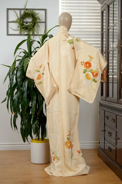 Dear Vanilla Japanese Silk Kimono Women's Robe Gown Authentic Japan Vintage Mint 11
