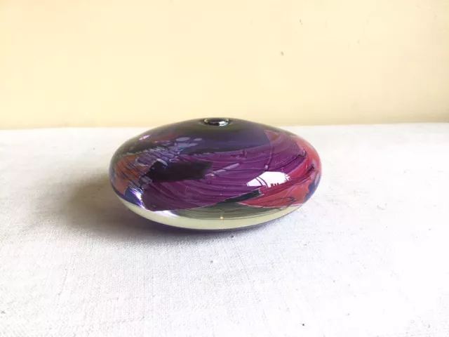 Vtg 1995 Signed Artist Vibrant Colorful Purple Pink Teal Art Glass Paperweight