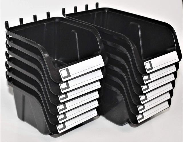 Pegboard Bins 12Pc - Kit Hooks to Peg Board Panel Organize Hardware Arrange