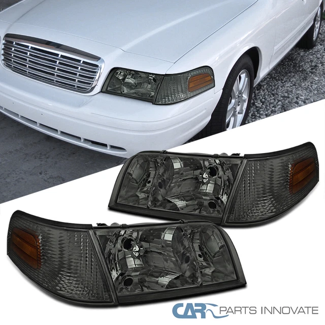 Fit 98-11 Ford Crown Victoria Smoke Headlights+Parking Corner Signal Lamps LH+RH