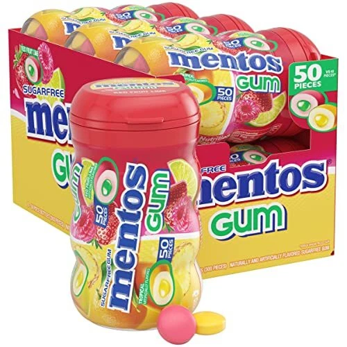 Mentos Sugar-Free Chewing Gum Tropical Red Fruit and Lime Bulk 50 Piece Bottl...