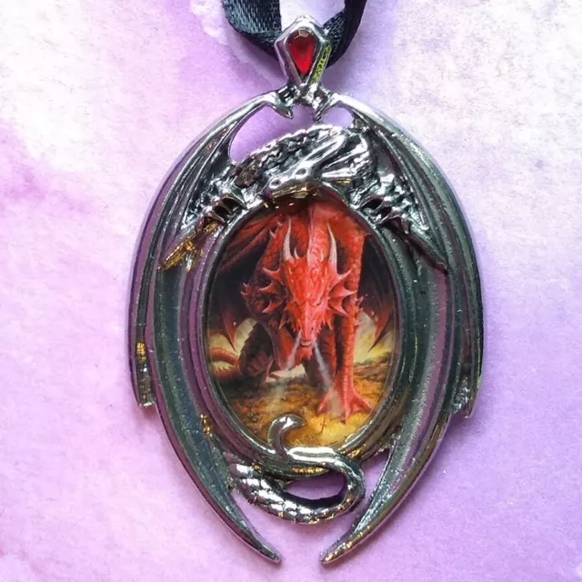 Anne Stokes Red Dragons Lair Enchanted Cameo Artwork Picture Pendant Necklace