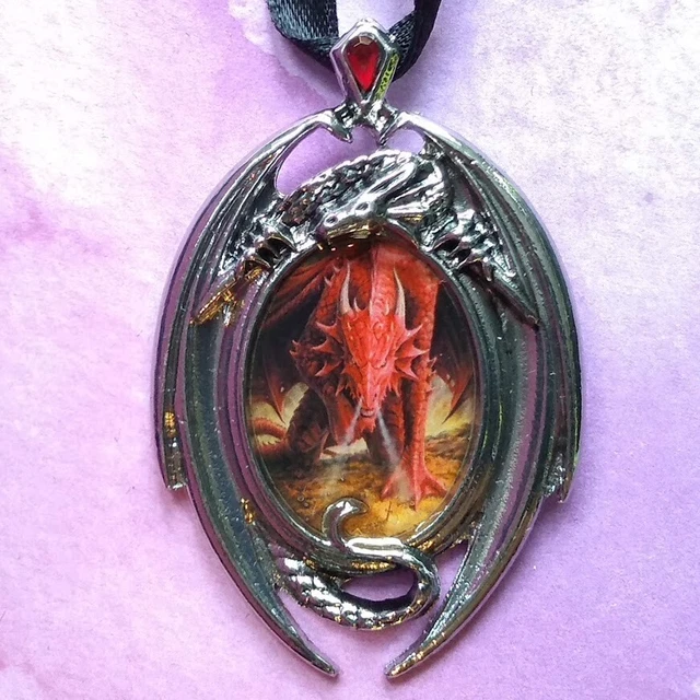 Anne Stokes Red Dragons Lair Enchanted Cameo Artwork Picture Pendant Necklace