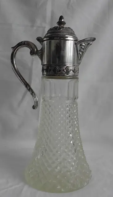 Silver Plate Topped Glass Claret Jug