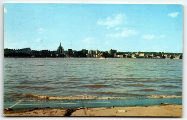 Davenport Iowa Skyline Postcard IA Mississippi River UNP