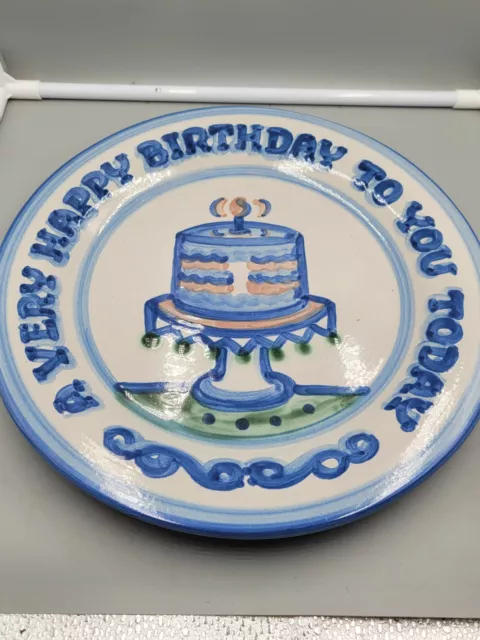 MA Hadley Pottery Stoneware Happy Birthday LARGE 13” Cake Platter Plate -