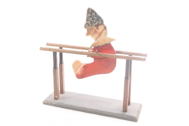 Jouet Ancien En Bois - Lot De 5 Quilles Miniatures Clowns - Années 1930 - Pions De Jeu