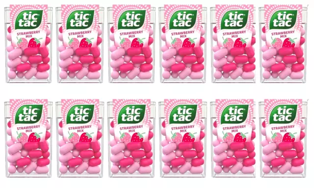 TIC TAC Strawberry Mix 18 g X 12 Pack I Pastilles Candy Strawberry Flavoured