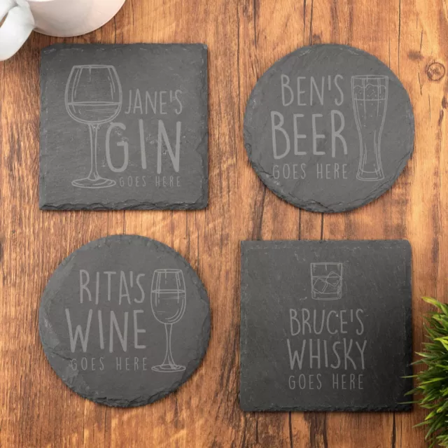 Personalised Slate Coaster Your Drink here, Laser Engraved Beer Gin Christmas