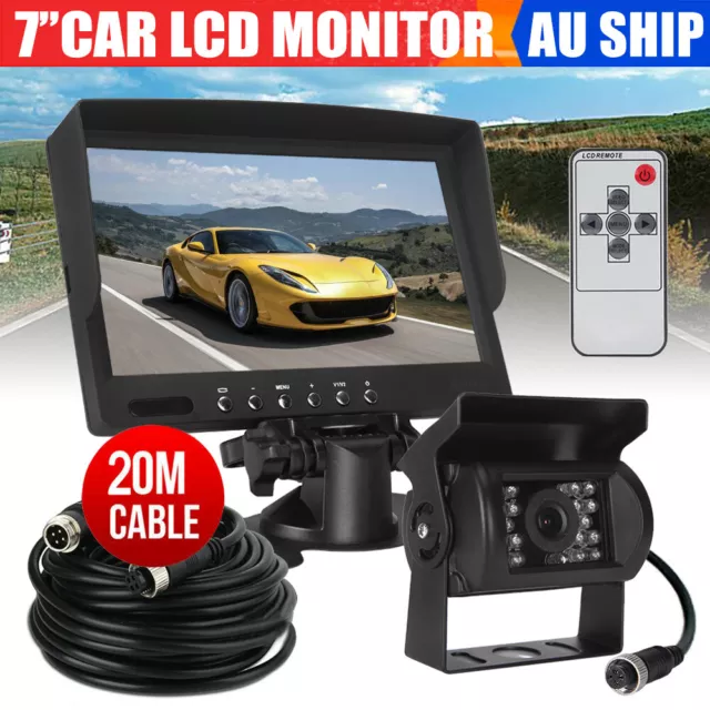 12V 24v 7" 4Pin Reverse Camera Car Caravan Truck Reversing Kit IR CCD Monitor